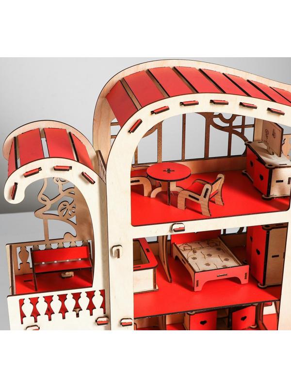 Сборная игрушка Домик «Усадьба Милана» красный с мебелью