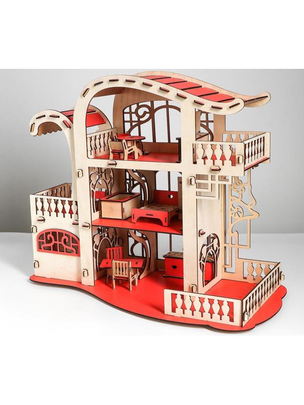Сборная игрушка Домик «Усадьба Милана» красный с мебелью