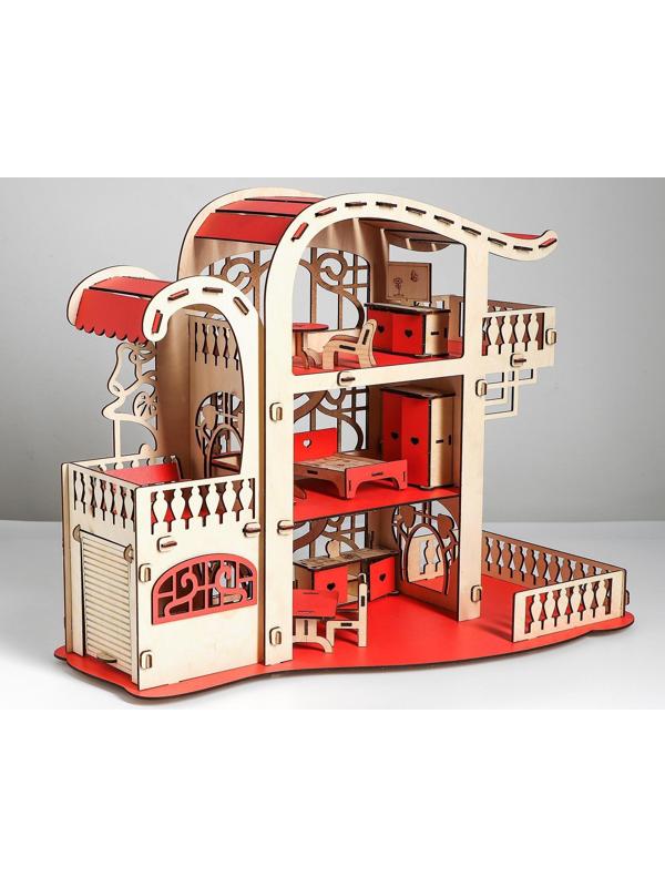 Сборная игрушка Домик «Усадьба Милана» красный с мебелью