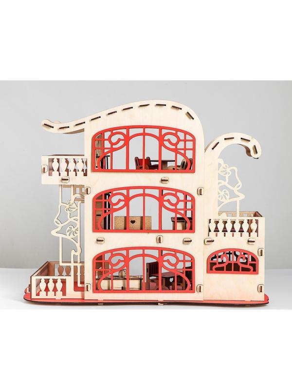 Сборная игрушка Домик «Усадьба Милана» красный с мебелью