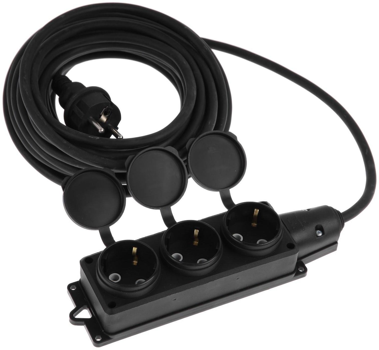 Удлинитель морозостойкий 3 розетки, 10 м, 16 А, КГ 3х1.5 мм2, с з/к, IP44