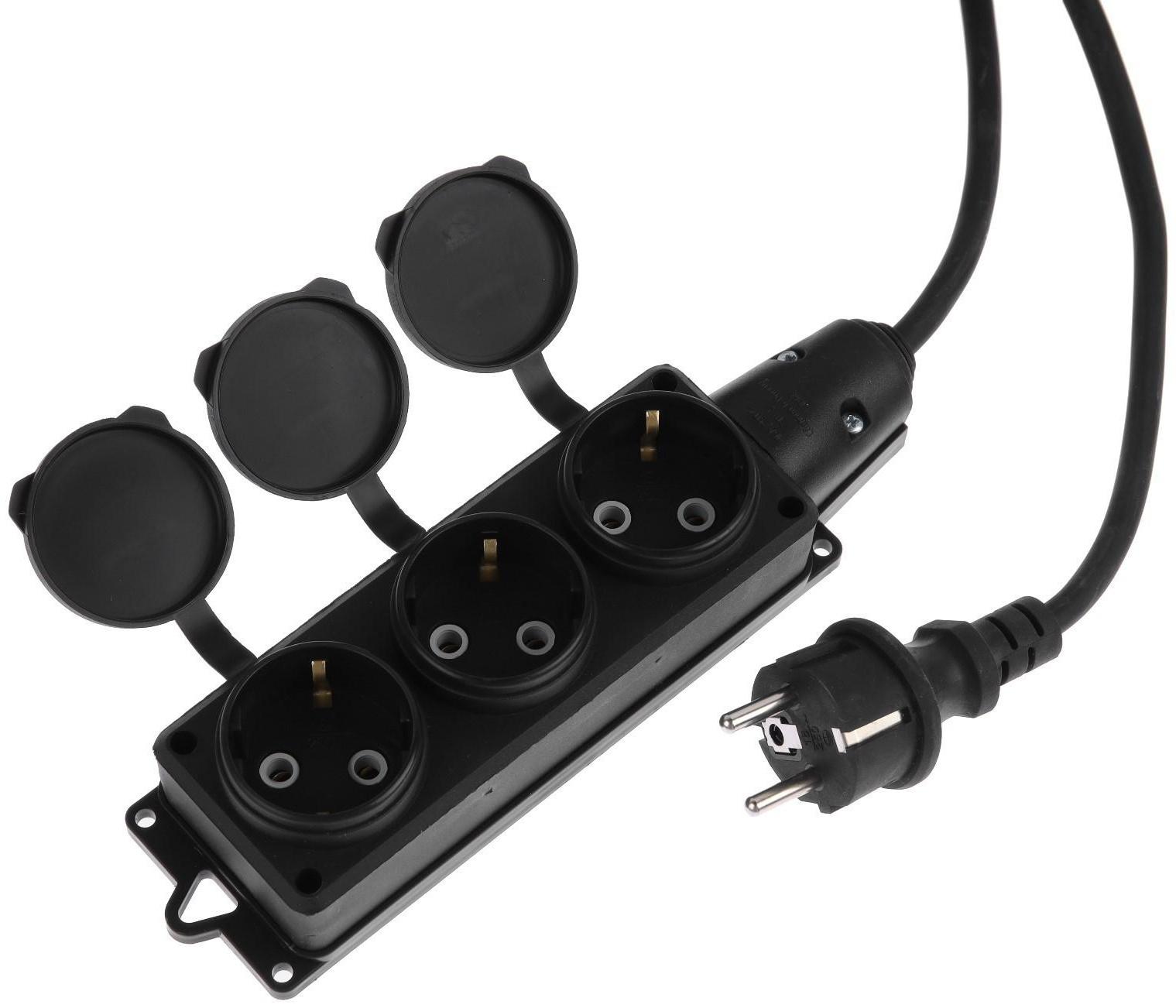 Удлинитель морозостойкий 3 розетки, 10 м, 16 А, КГ 3х1.5 мм2, с з/к, IP44