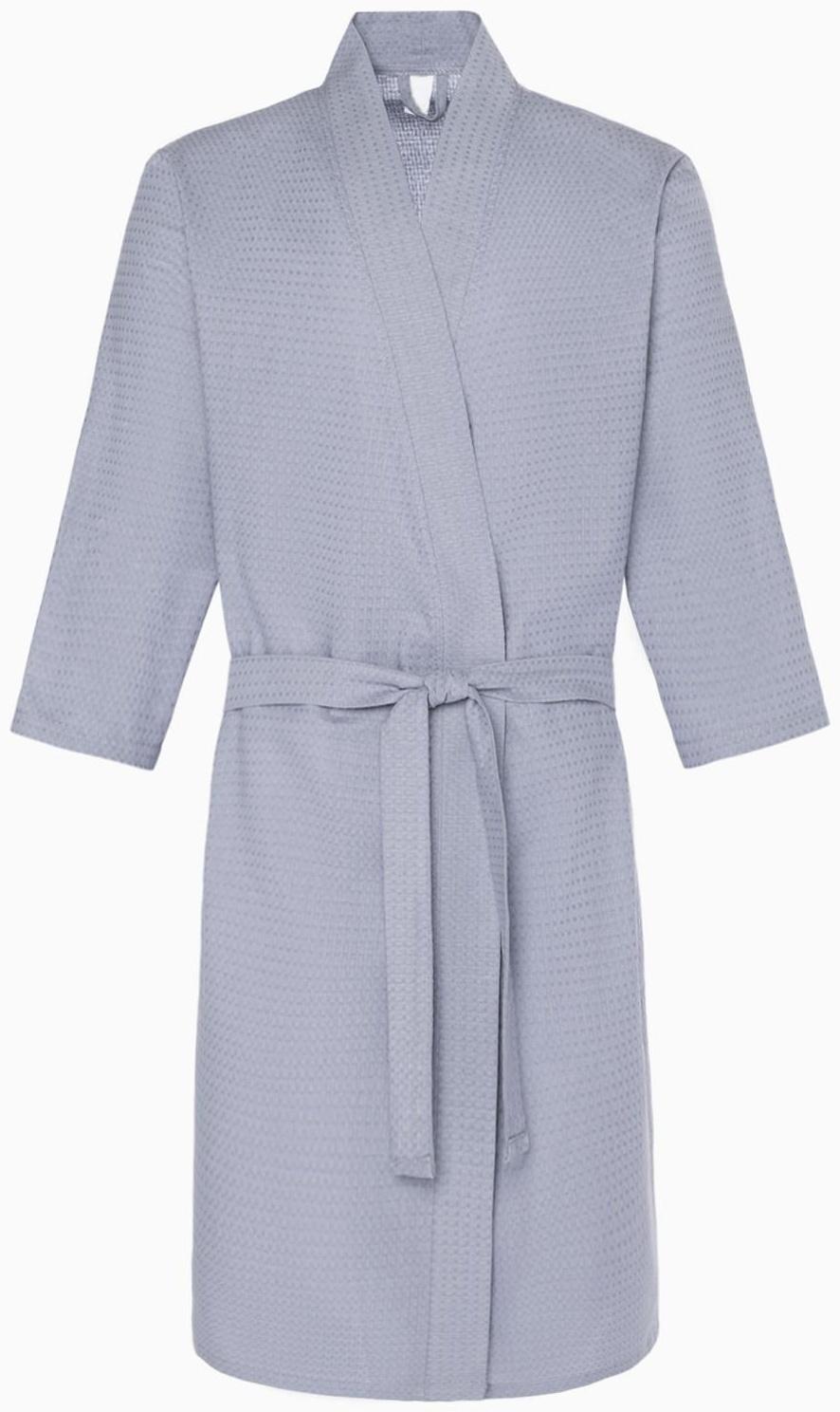 Халат вафельный мужской удлинённый Экономь и Я размер 50-52, цвет серый, 100% хлопок, 200г/м2