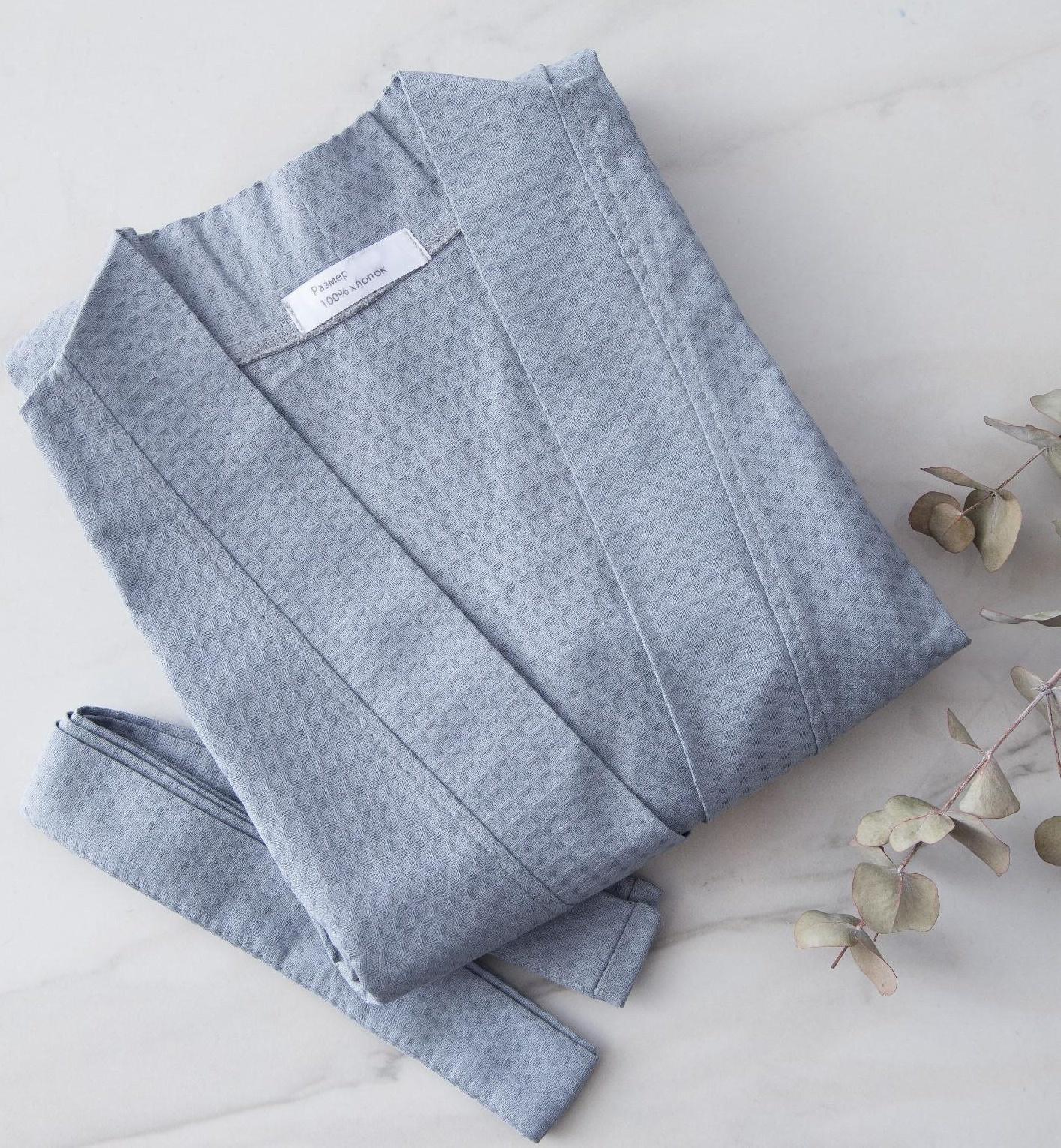 Халат вафельный мужской удлинённый Экономь и Я размер 50-52, цвет серый, 100% хлопок, 200г/м2