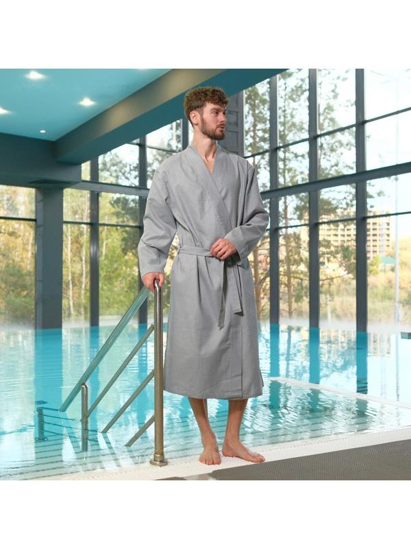 Халат вафельный мужской удлинённый Экономь и Я размер 50-52, цвет серый, 100% хлопок, 200г/м2