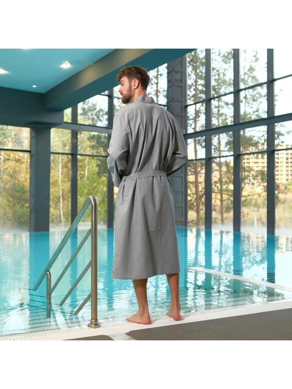 Халат вафельный мужской удлинённый Экономь и Я размер 50-52, цвет серый, 100% хлопок, 200г/м2