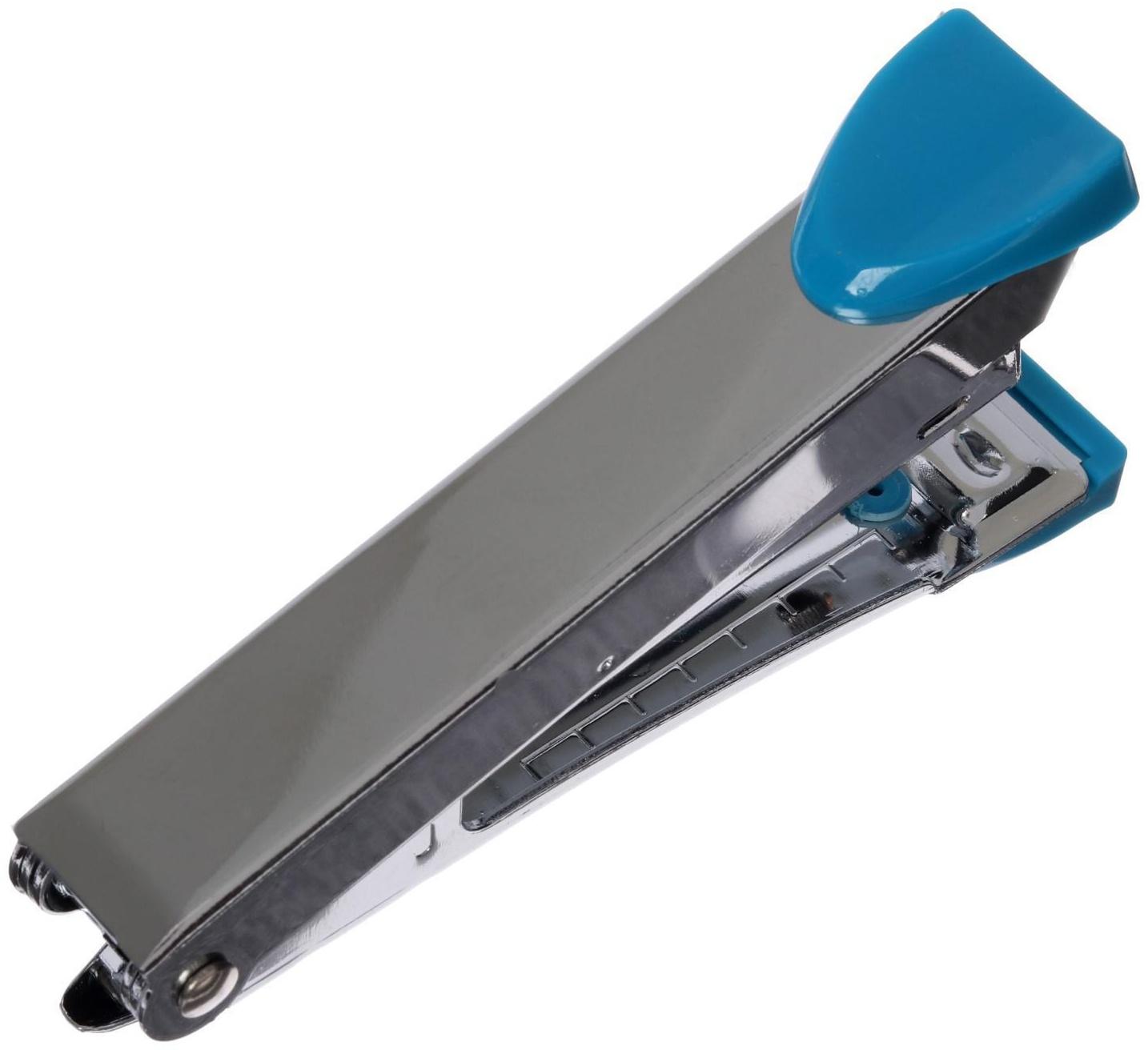 Cтеплер №10, на 15 листов, Attomex, металлический корпус, с встроенным антистеплером, синий