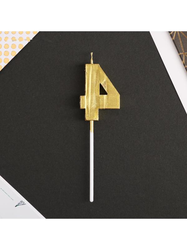 Свеча в торт цифра «4», золото