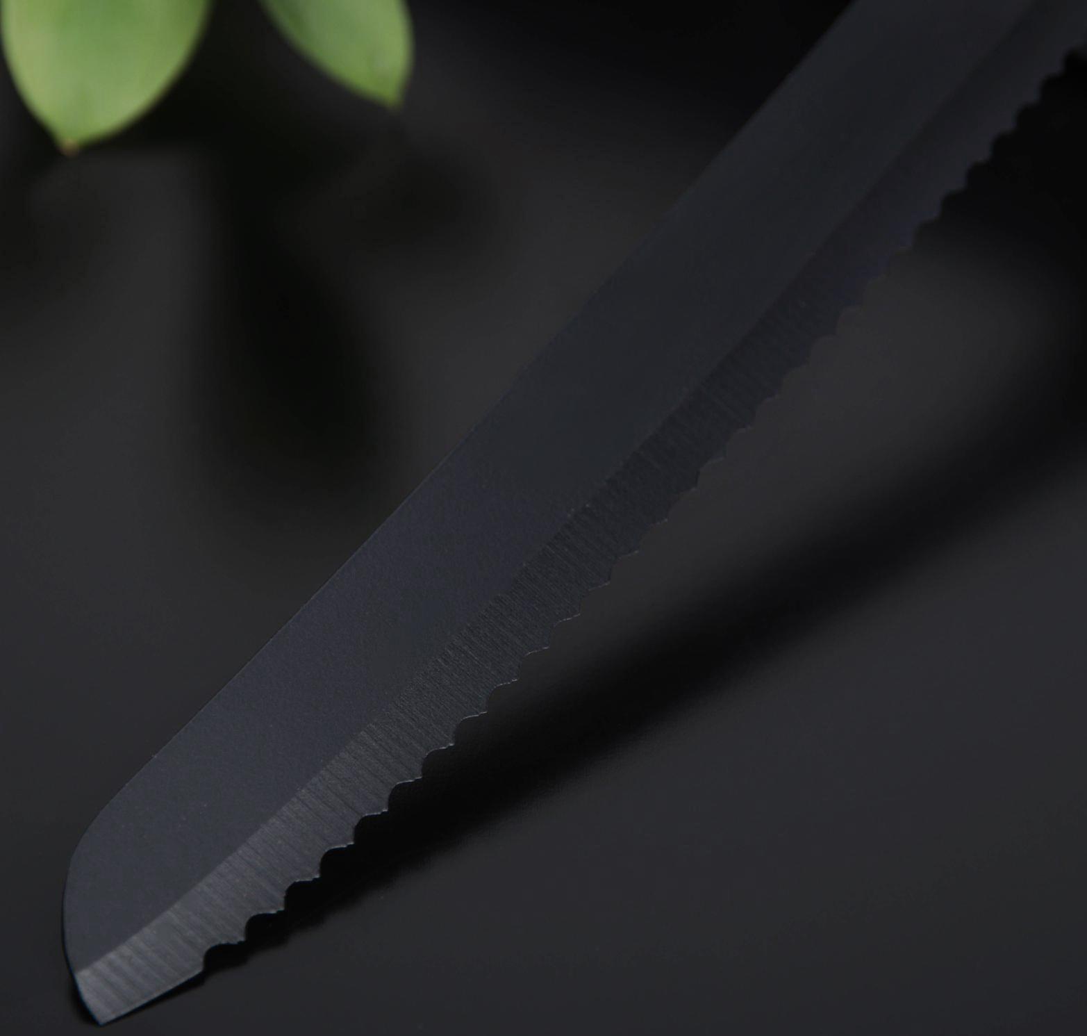 Нож с антиналипающим покрытием Доляна «Супер-блэк», лезвие 20 см, хлебный, цвет чёрный