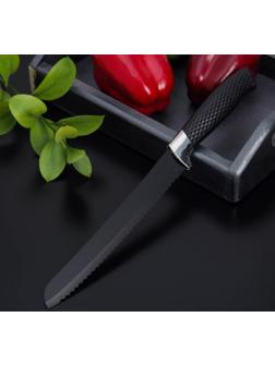 Нож с антиналипающим покрытием Доляна «Супер-блэк», лезвие 20 см, хлебный, цвет чёрный