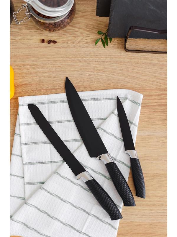 Нож с антиналипающим покрытием Доляна «Супер-блэк», лезвие 20 см, хлебный, цвет чёрный