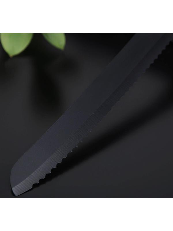 Нож с антиналипающим покрытием Доляна «Супер-блэк», лезвие 20 см, хлебный, цвет чёрный