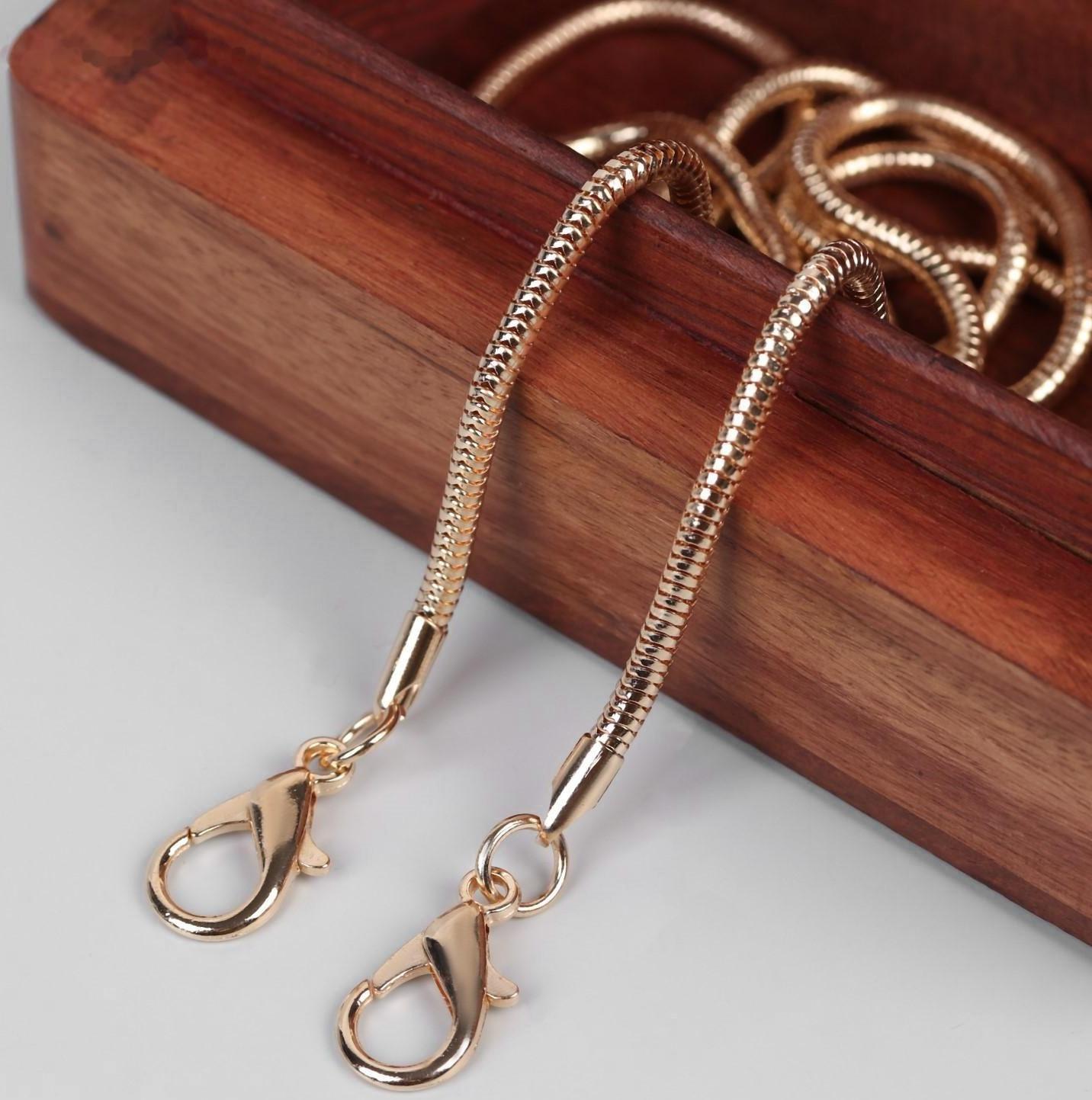 Цепочка для сумки, с карабинами, железная, 3 мм, 120 см, цвет золотой