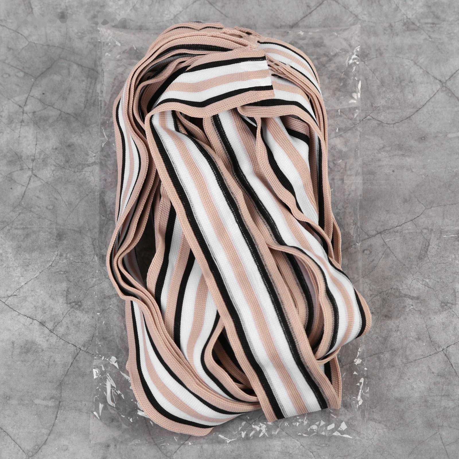 Тесьма трикотажная лампас 40 мм, 9 ± 0,5 м, цвет бежевый/чёрный/белый