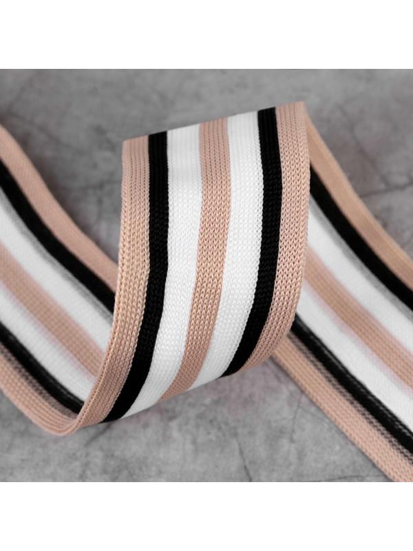 Тесьма трикотажная лампас 40 мм, 9 ± 0,5 м, цвет бежевый/чёрный/белый