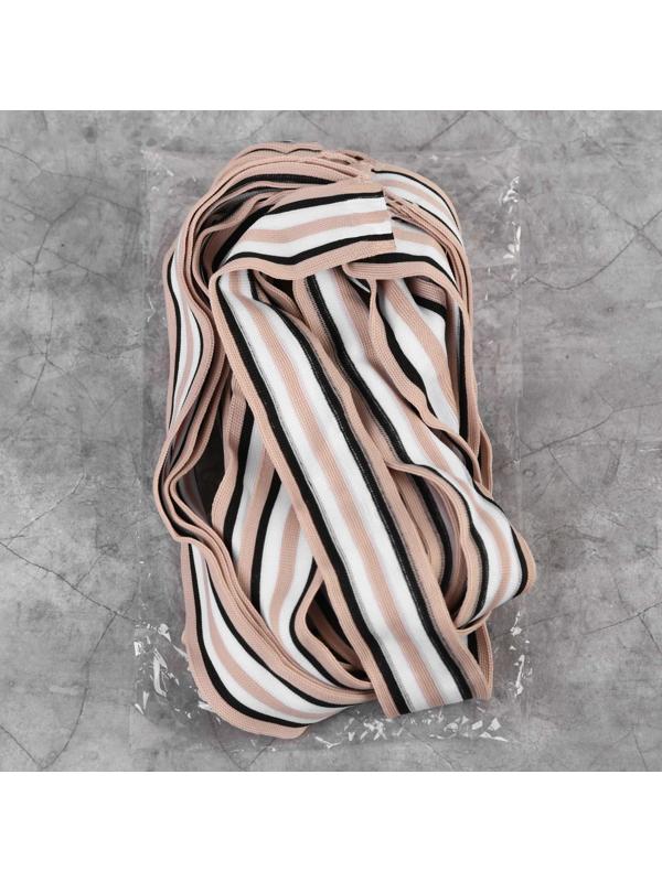 Тесьма трикотажная лампас 40 мм, 9 ± 0,5 м, цвет бежевый/чёрный/белый