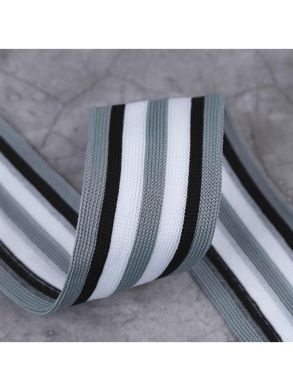 Тесьма трикотажная лампас 40 мм, 9 ± 0,5 м, цвет серый/чёрный/белый