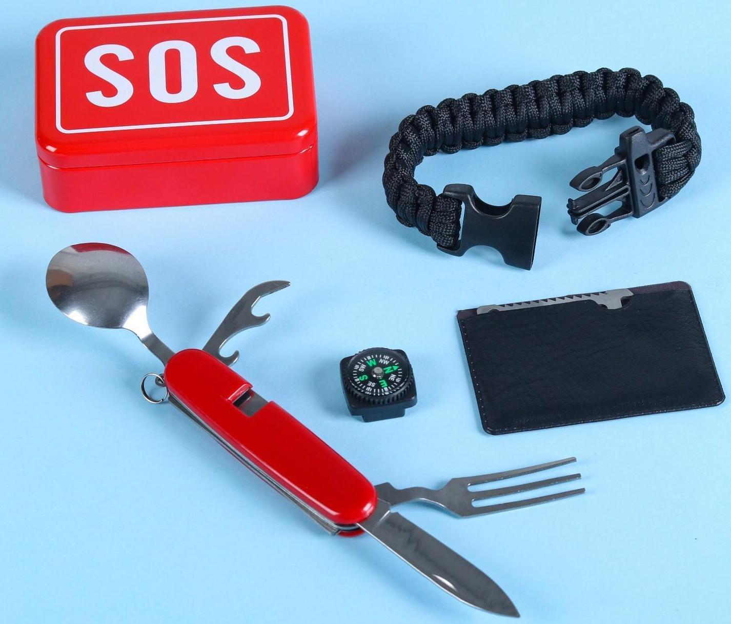Набор для выживания 4в1 (паркорд, карта выживания, столовые приборы, компас)