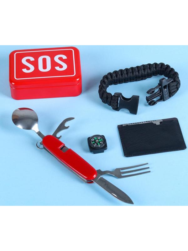 Набор для выживания 4в1 (паркорд, карта выживания, столовые приборы, компас)
