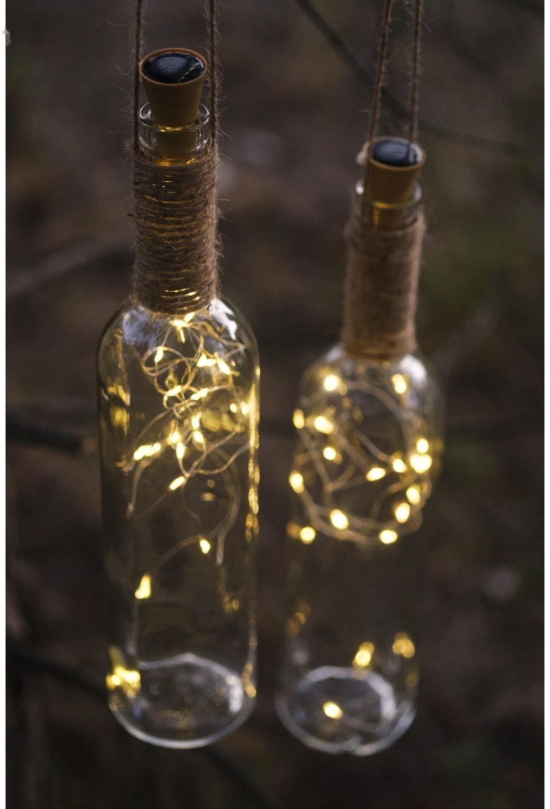 Гирлянда «Нить» 2 м роса с пробкой, IP44, серебристая нить, 20 LED, свечение тёплое белое, солнечная батарея