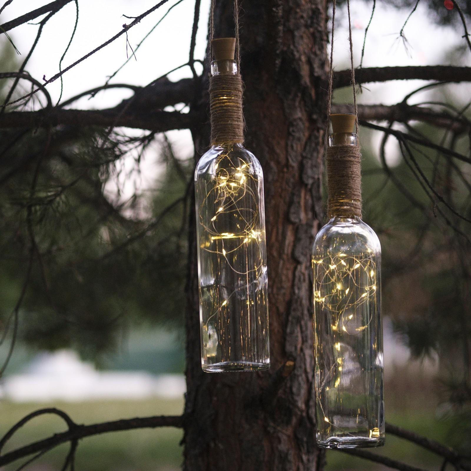 Гирлянда «Нить» 2 м роса с пробкой, IP44, серебристая нить, 20 LED, свечение тёплое белое, солнечная батарея