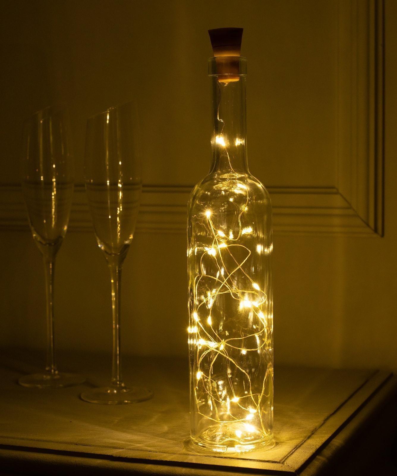 Гирлянда «Нить» 2 м роса с пробкой, IP44, серебристая нить, 20 LED, свечение тёплое белое, солнечная батарея