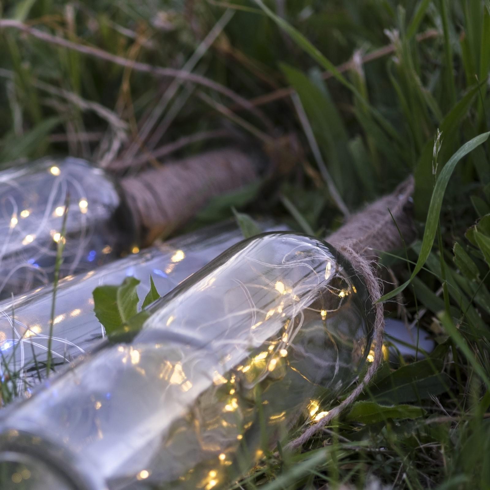 Гирлянда «Нить» 2 м роса с пробкой, IP44, серебристая нить, 20 LED, свечение тёплое белое, солнечная батарея