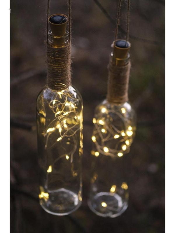 Гирлянда «Нить» 2 м роса с пробкой, IP44, серебристая нить, 20 LED, свечение тёплое белое, солнечная батарея