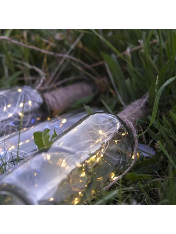 Гирлянда «Нить» 2 м роса с пробкой, IP44, серебристая нить, 20 LED, свечение тёплое белое, солнечная батарея