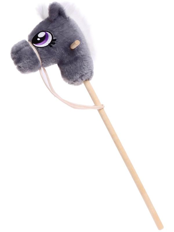 Мягкая игрушка «Конь-скакун», на палке, цвет серый