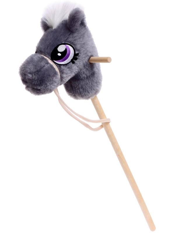 Мягкая игрушка «Конь-скакун», на палке, цвет серый