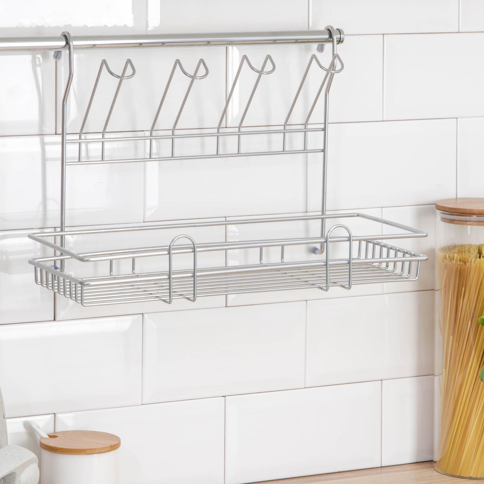 Полка для рейлинга комбинированная со стаканодержателем, 39,5×15×27 см, d=16 мм, цвет хром