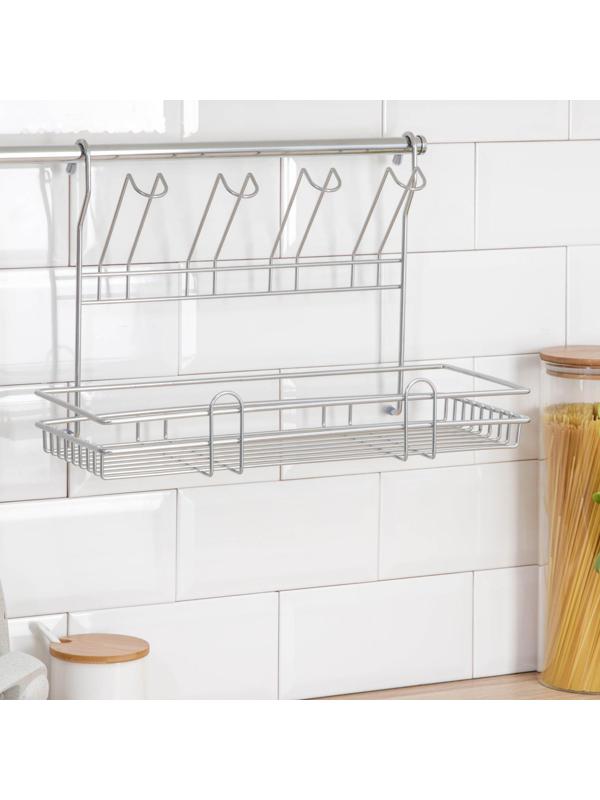 Полка для рейлинга комбинированная со стаканодержателем, 39,5×15×27 см, d=16 мм, цвет хром