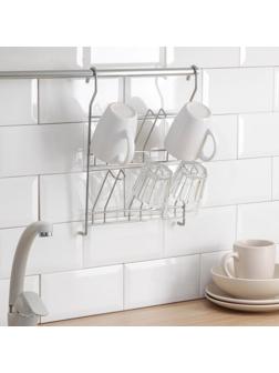 Держатель на рейлинг на 6 предметов: для кружек, стаканов, 34×24 см, d=16 мм, цвет хром зеркальный