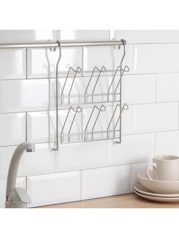 Держатель на рейлинг на 6 предметов: для кружек, стаканов, 34×24 см, d=16 мм, цвет хром зеркальный