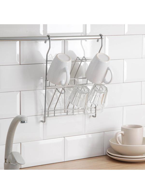 Держатель на рейлинг на 6 предметов: для кружек, стаканов, 34×24 см, d=16 мм, цвет хром зеркальный