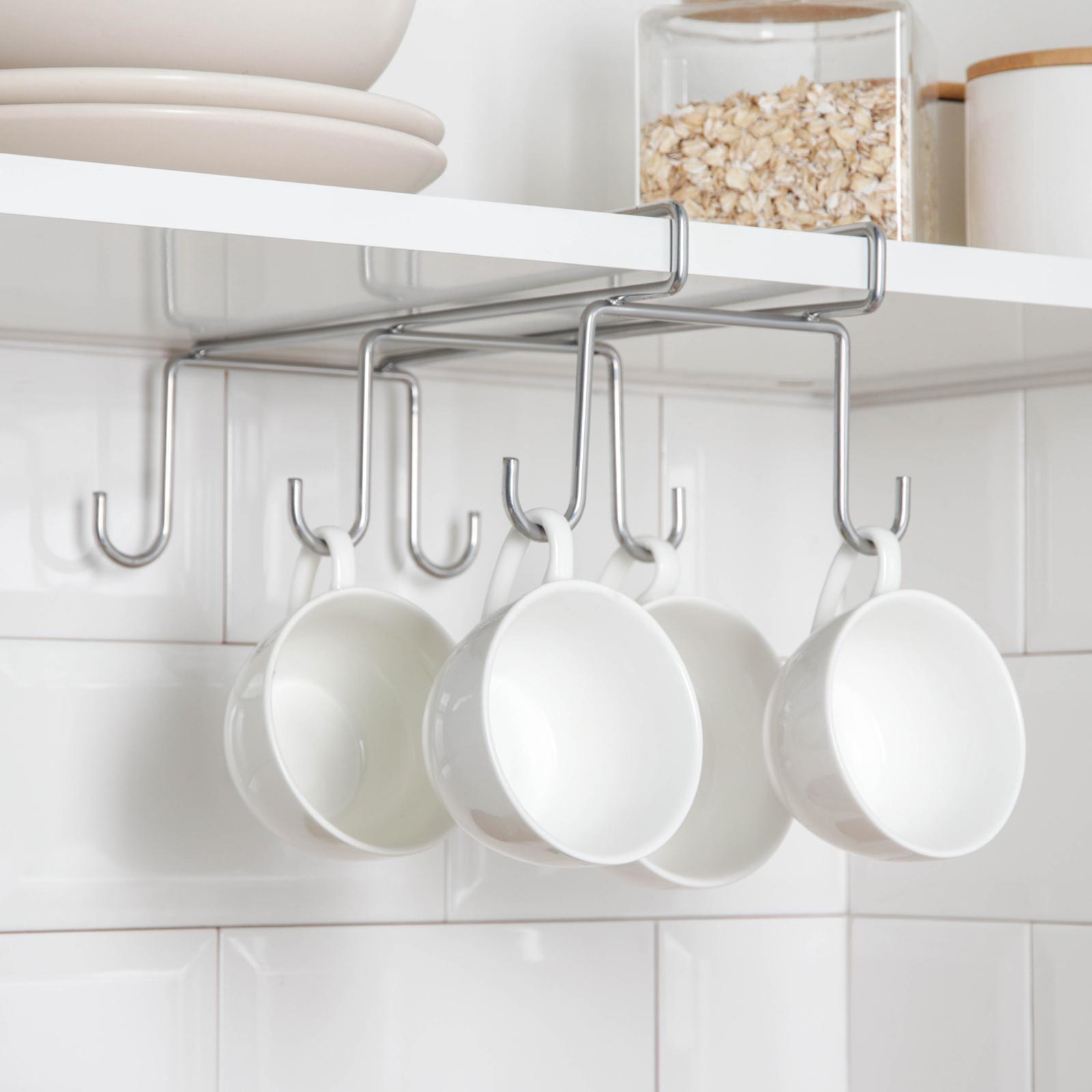 Держатель для кружек подвесной на 6 предметов, 16×27×10 см, цвет хром зеркальный