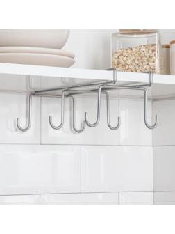 Держатель для кружек подвесной на 6 предметов, 16×27×10 см, цвет хром зеркальный