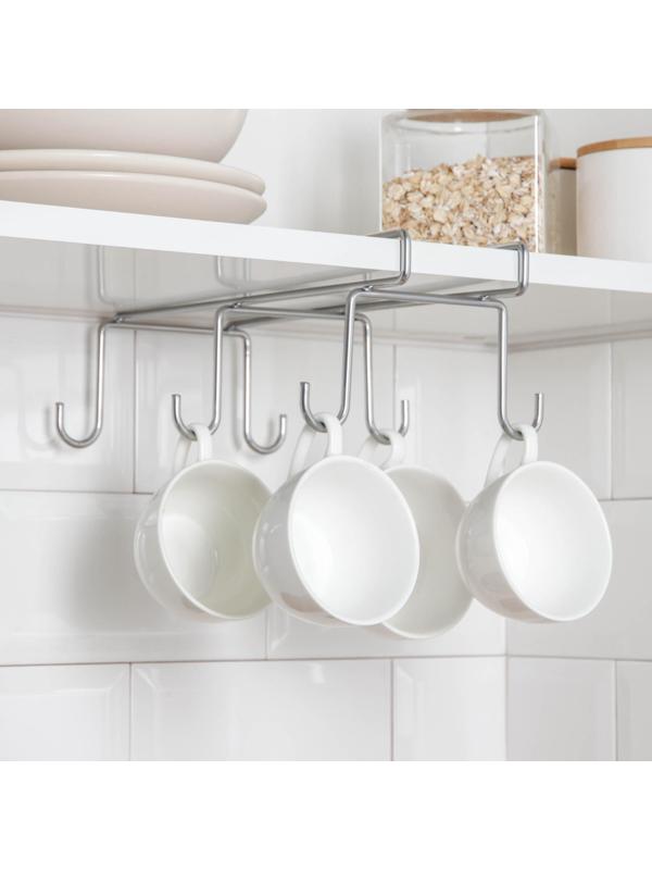 Держатель для кружек подвесной на 6 предметов, 16×27×10 см, цвет хром зеркальный