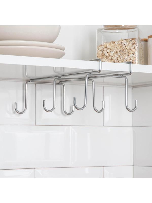 Держатель для кружек подвесной на 6 предметов, 16×27×10 см, цвет хром зеркальный