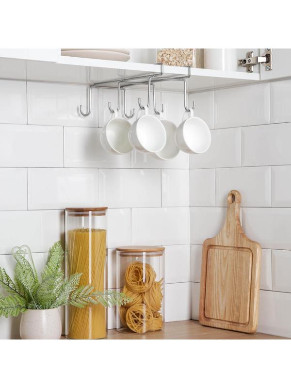 Держатель для кружек подвесной на 6 предметов, 16×27×10 см, цвет хром зеркальный