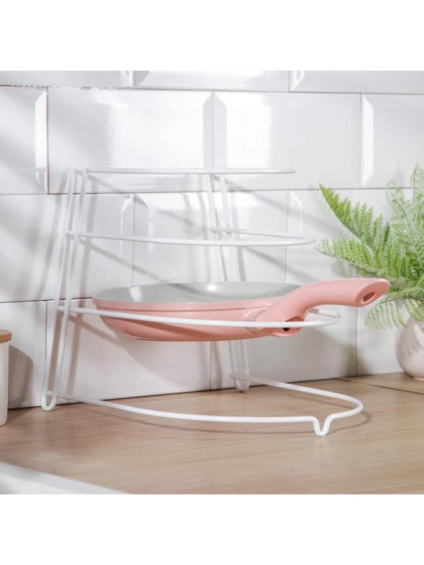 Подставка для хранения сковородок настольная, 3 отделения, 23×24×27 см, цвет белый