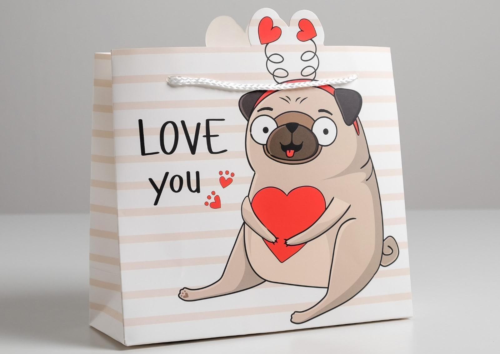 Пакет подарочный «Love you», 25 × 26 × 10 см