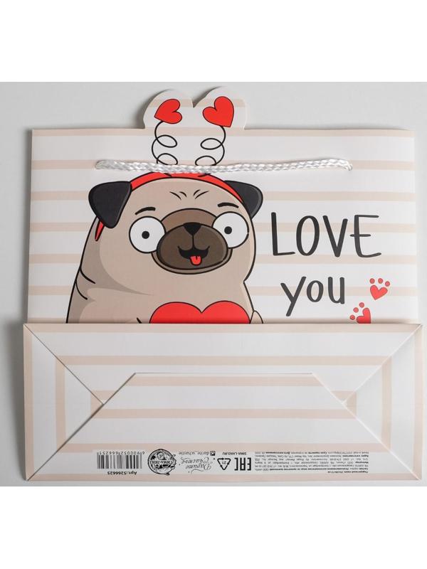 Пакет подарочный «Love you», 25 × 26 × 10 см