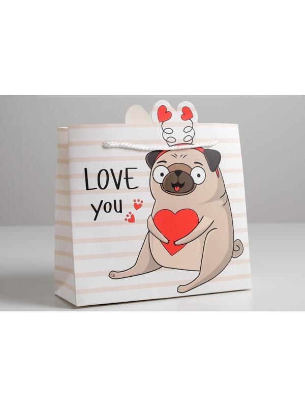Пакет подарочный «Love you», 25 × 26 × 10 см