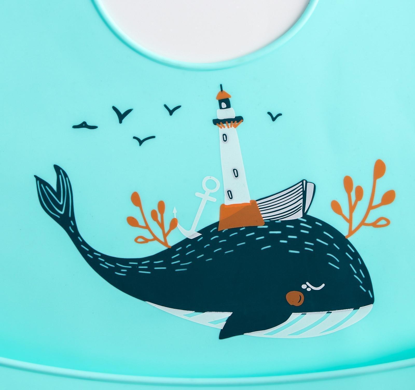 Нагрудник для кормления «Кит» силиконовый с карманом, цвет голубой