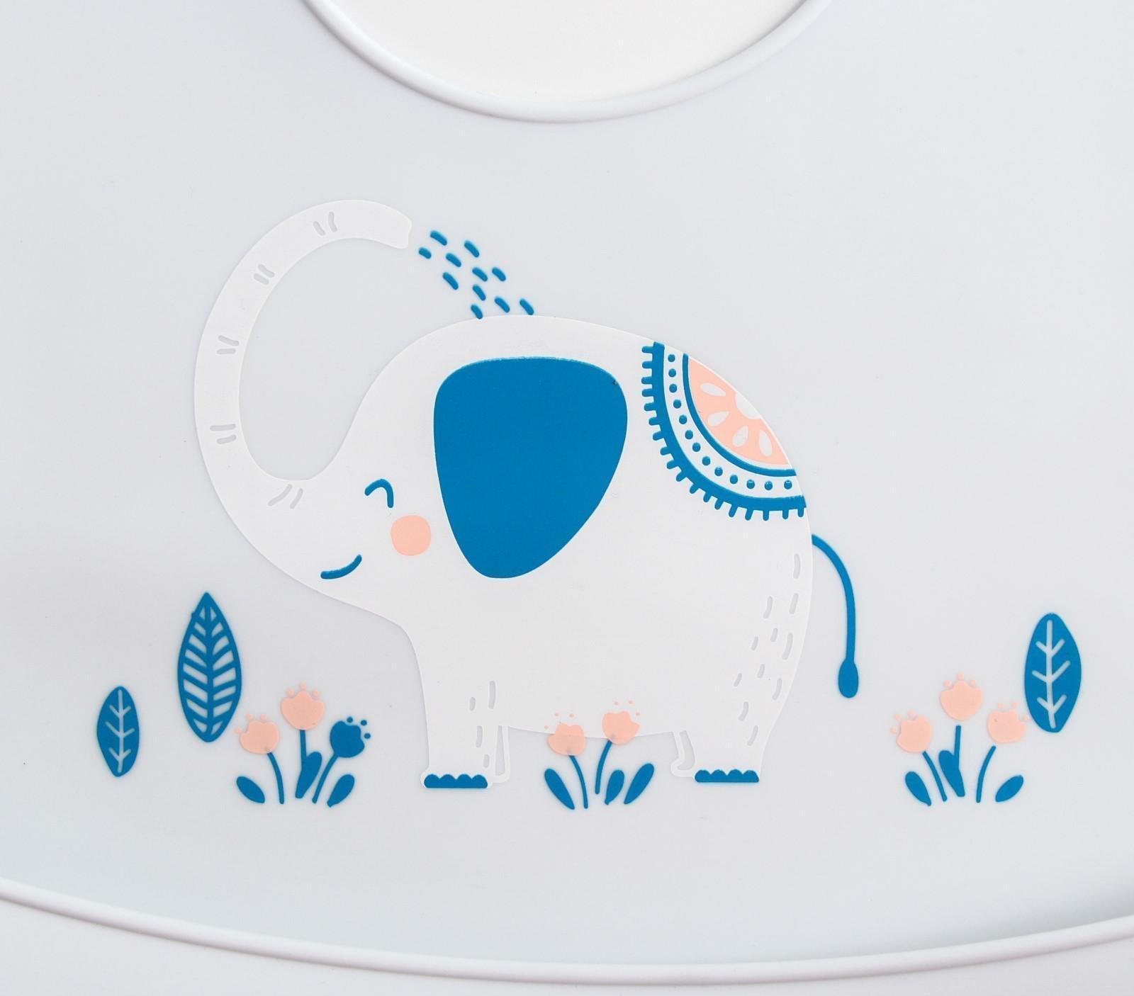 Нагрудник силиконовый, с карманом «Слон», цвет серый