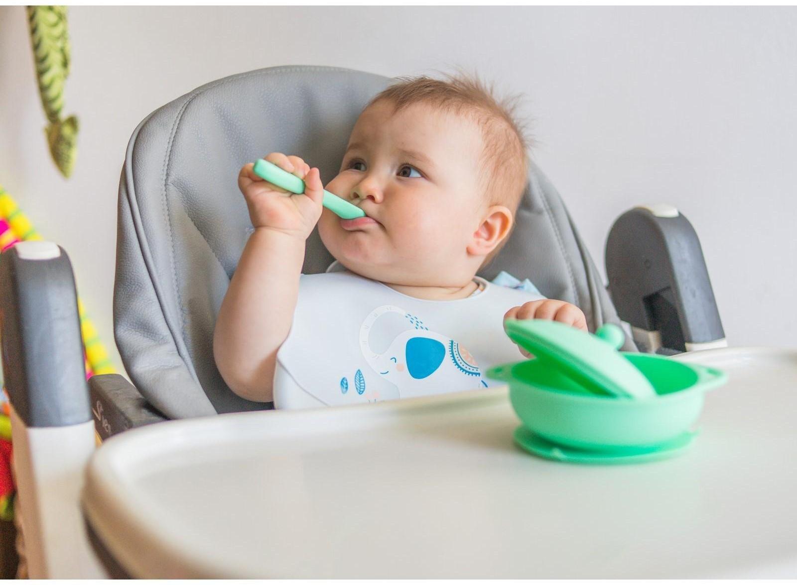 Нагрудник силиконовый, с карманом «Слон», цвет серый