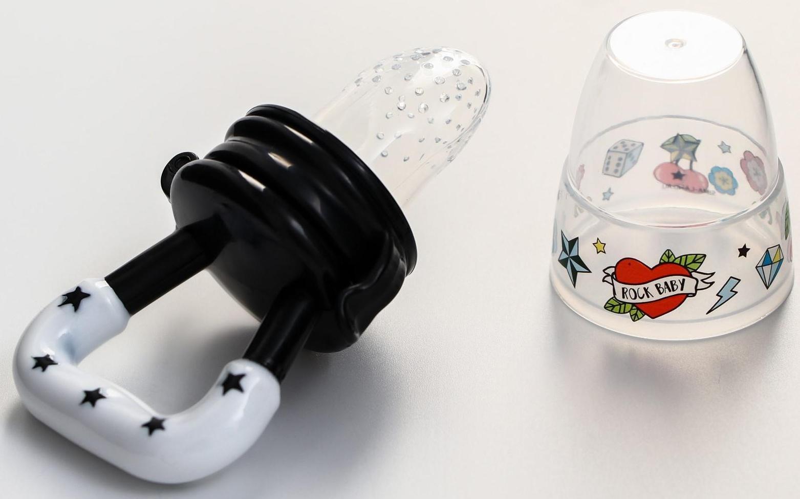 Ниблер для прикорма, с силиконовой сеточкой Rock baby, цвет черный+белый