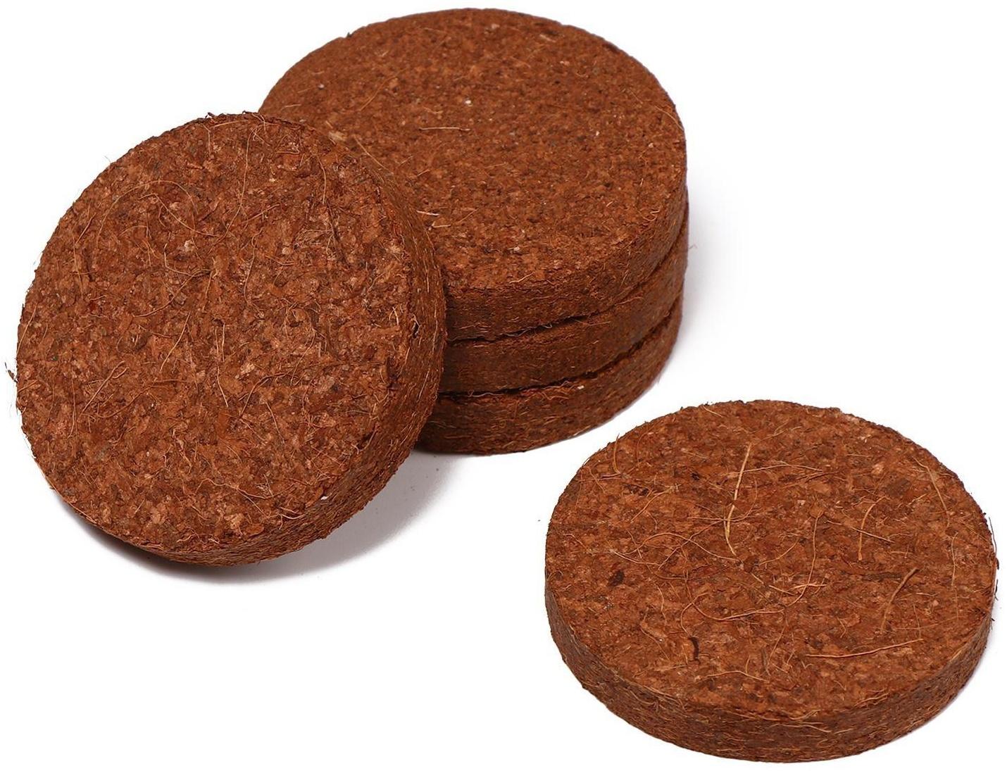 Таблетки кокосовые, d = 6 см, набор 5 шт., без оболочки, Greengo